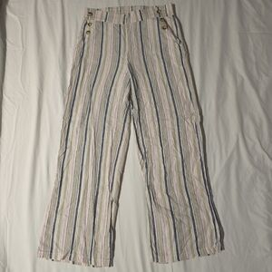 Zac & Rachel Womens Linen Blend Wide Leg Pull On Pants, Striped Tan, Sz M